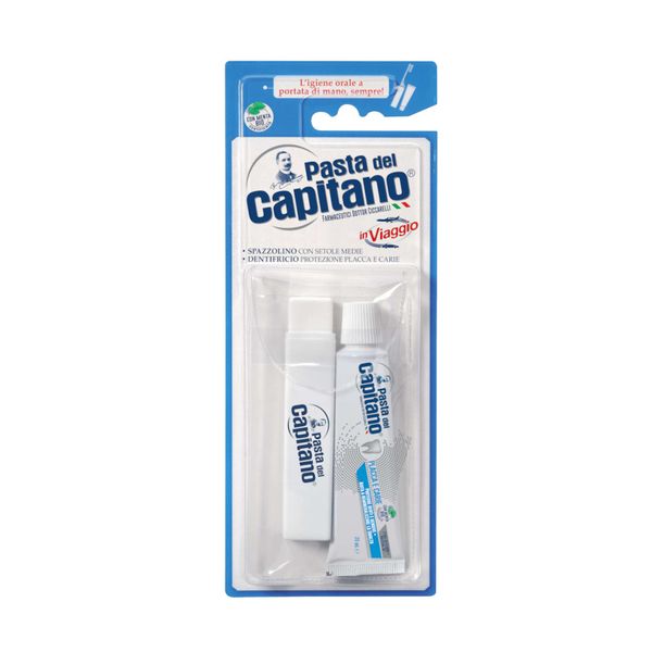 Набор дорожный Pasta del Capitano: Паста зубная против налета и кариеса 25мл+Щетка зубная складная средняя
