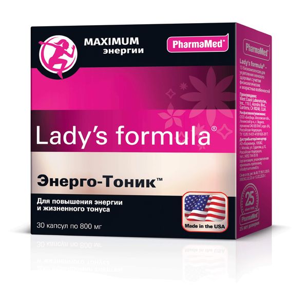 Купить Витамины для женщин Энерго-Тоник Lady's formula/Ледис формула капсулы 800мг 30шт, Pharmamed/West Coast Laboratories, Ins., США