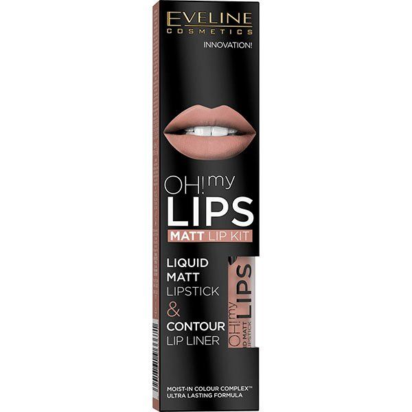 Набор Eveline/Эвелин: Помада матовая Oh my lips 4,5мл+Карандаш для губ 17 nude Lips max inten. Colour