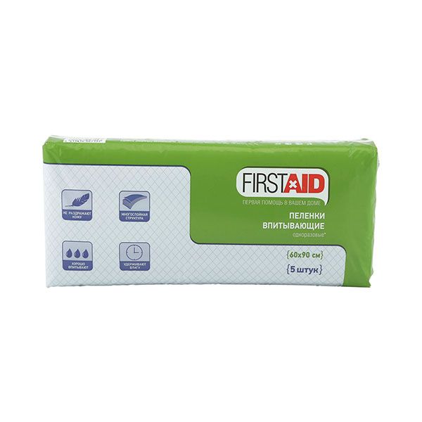Пеленки медицинские впитывающие First AidФерстэйд 60х90см 5шт 356₽