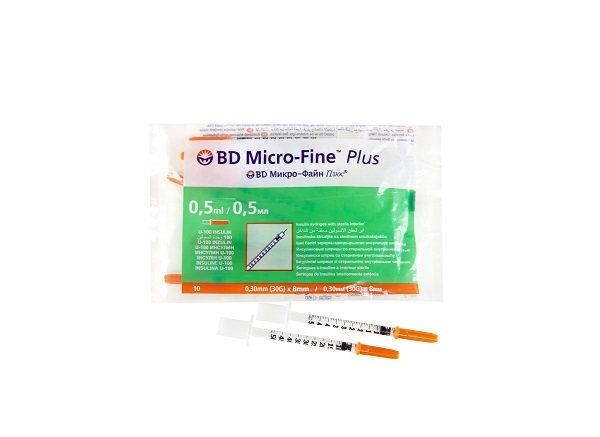 Шприц BD Micro-Fine Плюс Инсул 0.5мл U-100 0,30х8мм №10 (320930)