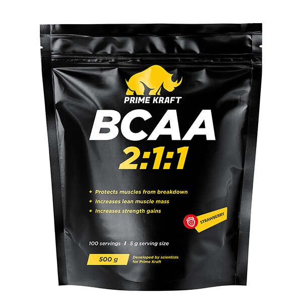 Аминокислоты БЦАА/BCAA 2:1:1 со вкусом клубники дойпак Primekraft/Праймкрафт 500г