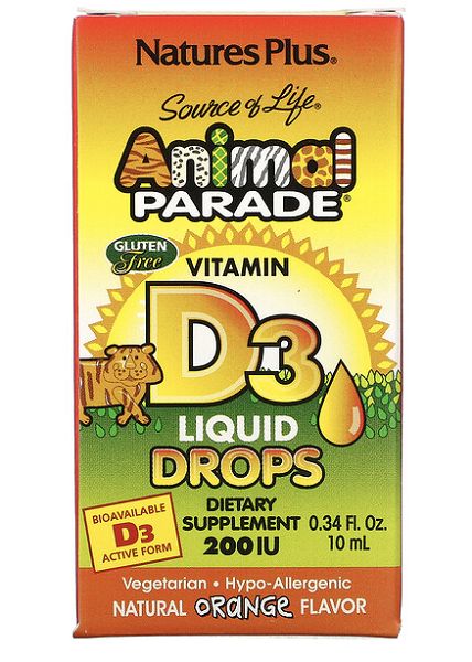 Витамин Д3 для детей с 3 лет апельсин Парад зверят капли для приема внутрь 200МЕ 10мл