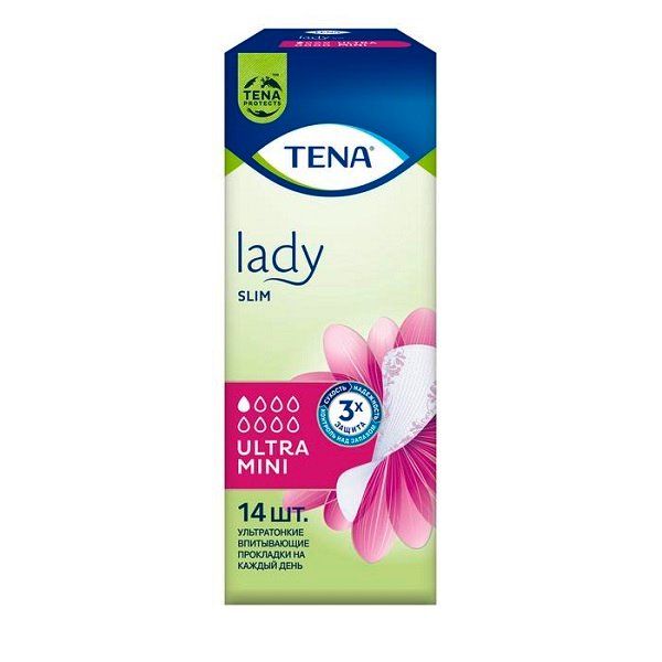 Прокладки урологические Ultra Mini Slim Lady Tena/Тена 14шт урологические прокладки tena lady normal 24 шт