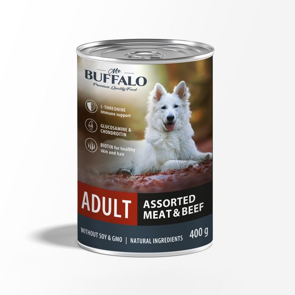 Консервы для собак мясное ассорти с говядиной Adult Mr.Buffalo 400г консервы для собак родные корма говяжьи кусочки 970г