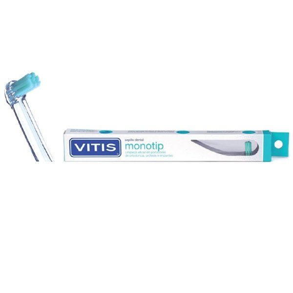 Щетка зубная жесткая монопучковая для чистки узких промежутков(при протезировании) Vitis Monotip щетка vitis implant monotip 5212703