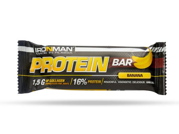 Батончик протеиновый банан в темной глазури с коллагеном Protein Bar Ironman 50г 12шт