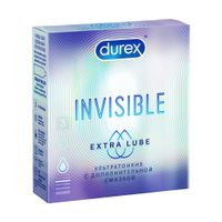 Презервативы из натурального латекса Extra Lube Invisible Durex/Дюрекс 3шт