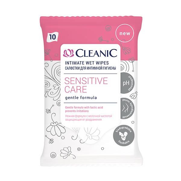 Салфетки влажные для интимной гигиены Sensitive Care с молочной кислотой Cleanic 10шт