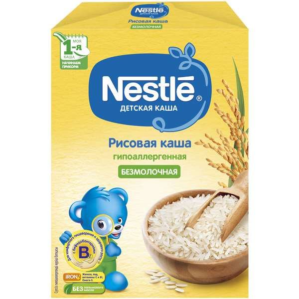 Каша сухая безмолочная гипоаллергенная Рисовая с бифидобактериями Nestle/Нестле 200г