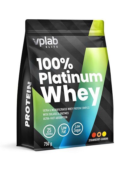 Протеин сывороточный 100% клубника-банан Platinum Whey Vplab 750г