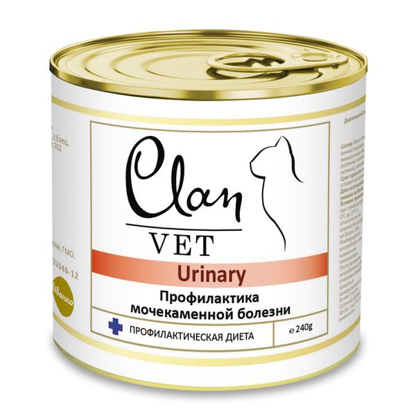 Консервы для кошек диетические профилактика МКБ Urinary Clan Vet 240г консервы для собак деревенские лакомства домашние обеды ягненок печень овощи 240г