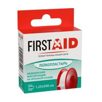 Лейкопластырь фиксирующий на нетканой основе First Aid/Ферстэйд 1,25х500см