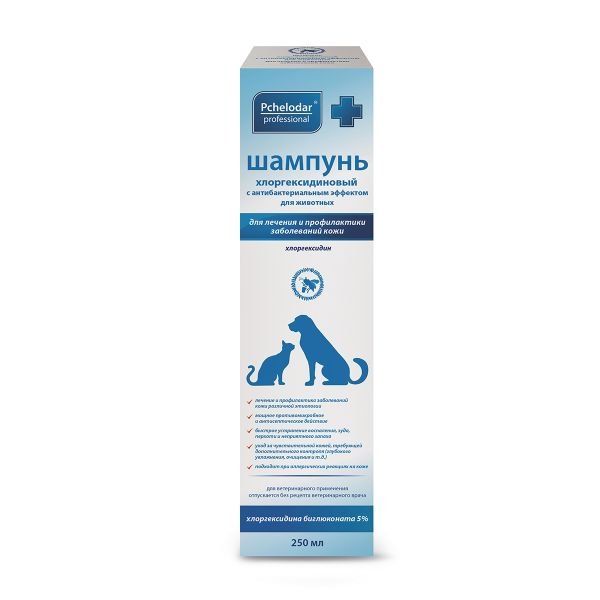 Шампунь антибактериальный с хлоргексидином для животных Пчелодар 250мл шампунь conflate для собак с хлоргексидином 0 5 л