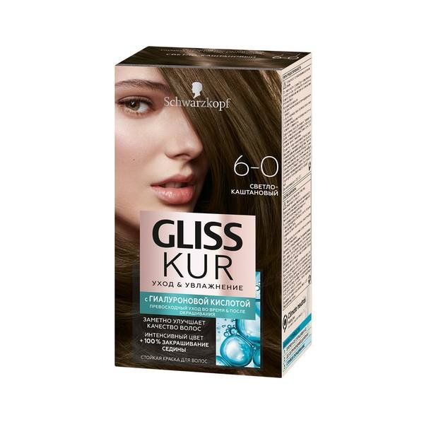 Краска для волос 6-0 светло-каштановый Gliss Kur/Глисс Кур 142,5мл фото №2