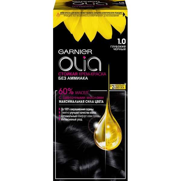 Краска для волос Глубокий черный Olia Garnier/Гарнье 160мл тон 1.0