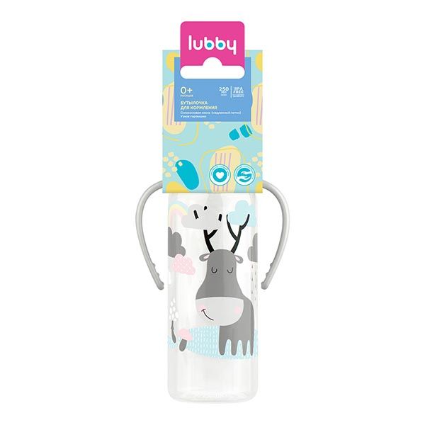 Бутылочка для кормления соска молочная медленный поток с 0 мес. Lubby/Лабби 250мл (11391) lubby бутылочка для кормления с соской молочной широким горлом с рождения