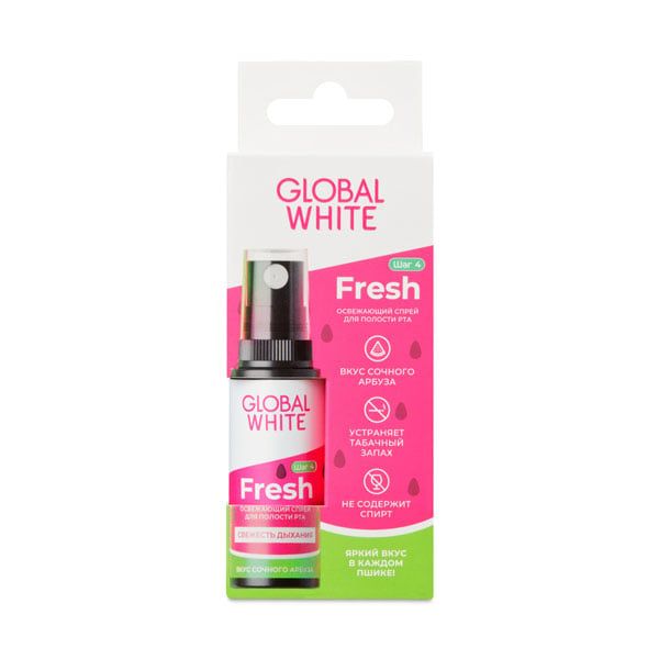 Купить Спрей для полости рта освежающий со вкусом арбуза Fresh Global White/Глобал вайт фл. 15мл, ЗАО Зеленая дубрава