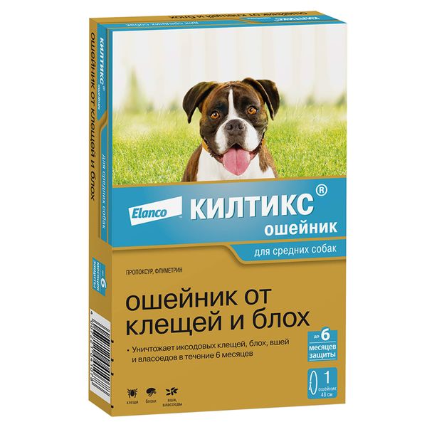 Килтикс ошейник инсектоакарицидный для собак средних пород 48 см ошейник для собак аркон премиум кожаный 43 54 см x 35 мм