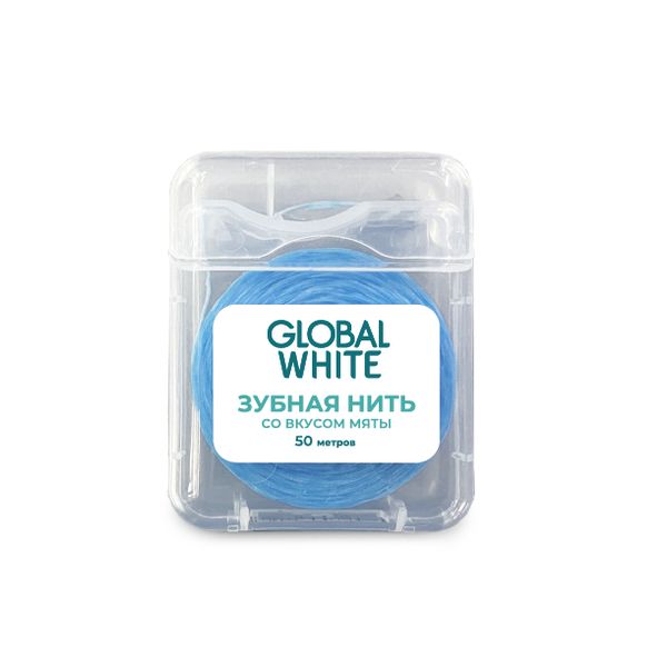 Нить зубная вощеная со вкусом мяты Global White/Глобал вайт 50м