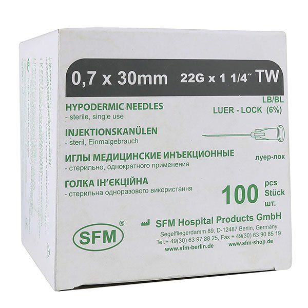 Игла одноразовая стерильная 0,70 х 30 мм (22G) SFM Hospital/СФМ Госпиталь 100шт SFM Hospital Products GmbH