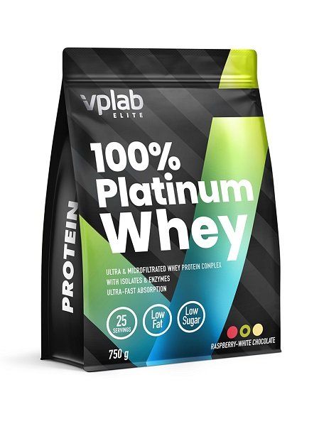 Протеин сывороточный 100% малина-белый шоколад Platinum Whey Vplab 750г