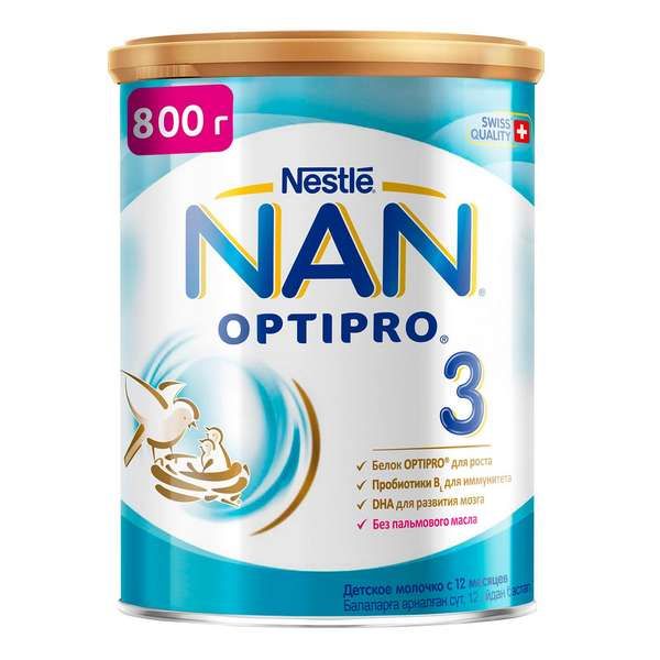 Смесь сухая молочная Nan/Нан 3 Optipro 800г молочная смесь 3 от года pediasure малоежка со вкусом шоколада 200 мл