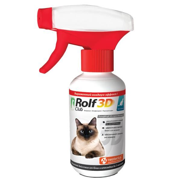 Спрей от клещей и блох для кошек Rolf Club 3D 200мл ошейник для собак против блох и клещей радуга bio в ассортименте 60 см