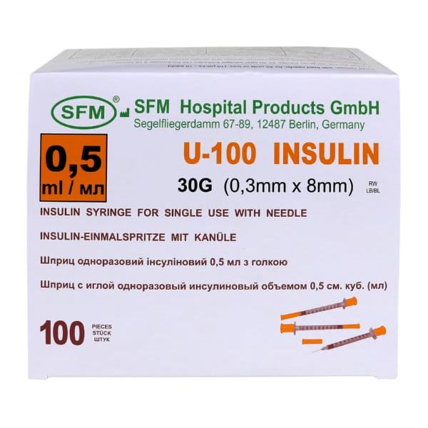 Шприц с иглой одноразовый инсулиновый U-100 30G SFM 0,5мл 0,3мм x 8мм 10шт фото №4
