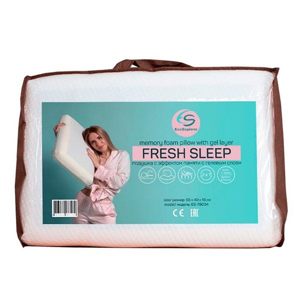 Подушка двухсторонняя гелевая с эффектом памяти Fresh Sleep EcoSapiens 60х40х13 см фото №2