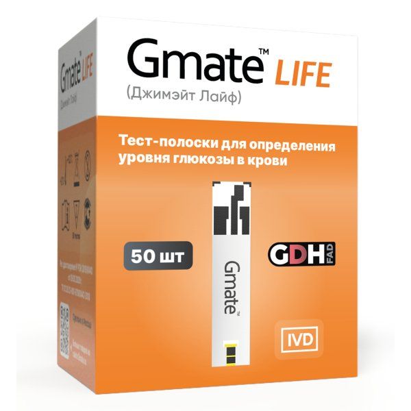 Тест-полоски для определения уровня глюкозы в крови Gmate Life GDH 50 шт.