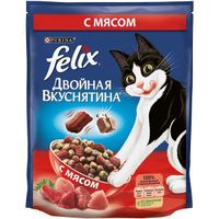 Корм сухой для взрослых кошек, с мясом Felix Двойная Вкуснятина 750г