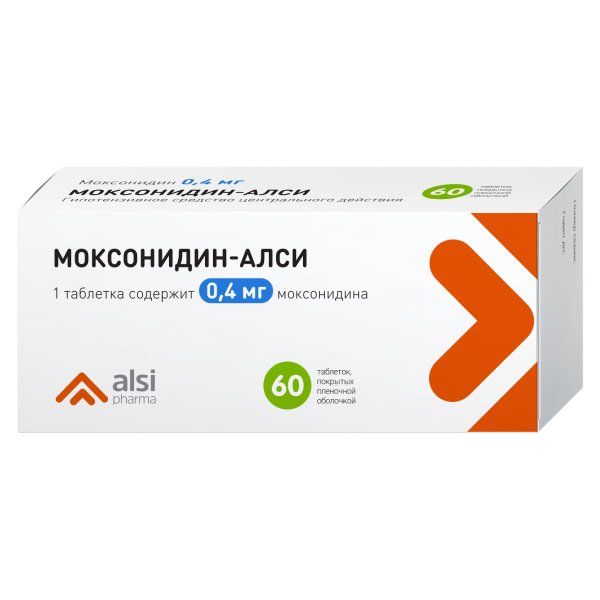 Моксонидин-Алси таблетки п/о плен. 0,4мг 60шт моксонидин канон таблетки п о плен 0 2мг 60шт