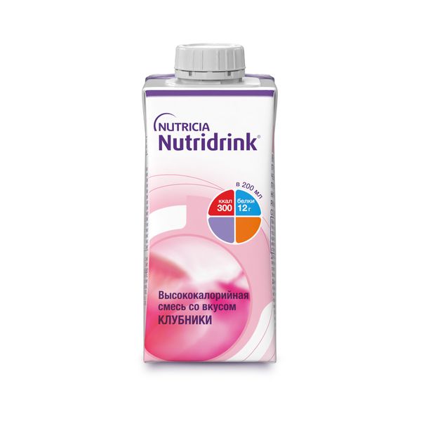 Смесь жидкая высококалорийная вкус клубники Nutridrink/Нутридринк 200мл смесь жидкая nutricia нутридринк compact protein кофе 125 мл 4 шт