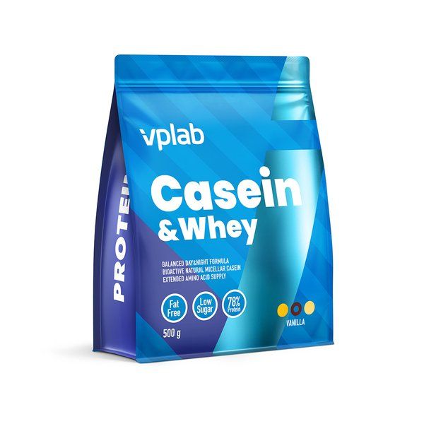 Казеин и Протеин сывороточный ваниль Casein&Whey Vplab 500г фото №2