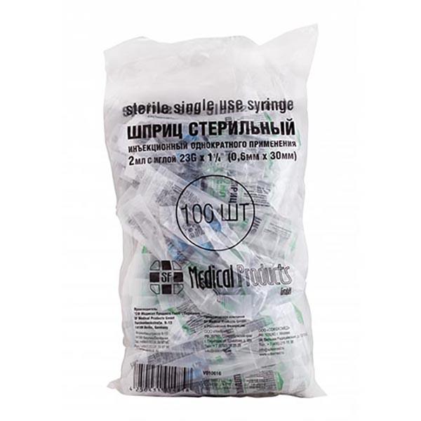 Изображение товара Шприц 3-х компонентный с иглой SF 23G Medical/СФ Медикал 0,6х30мм 2мл 100шт