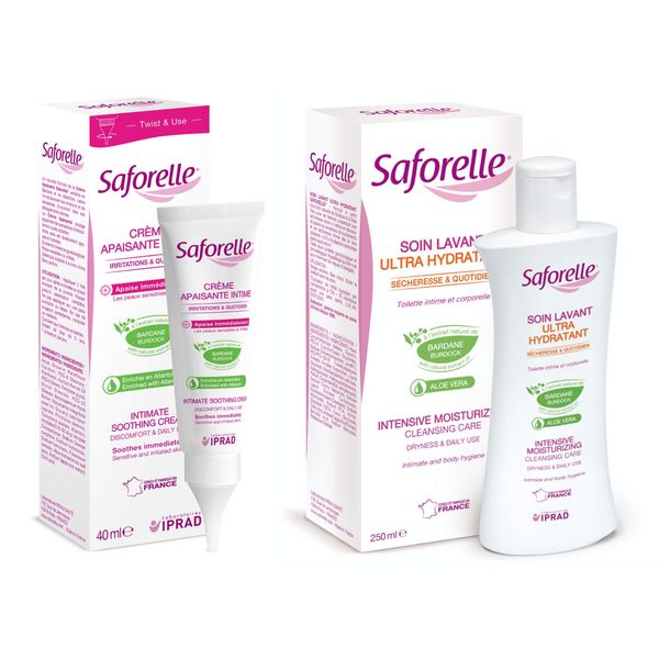 Набор 1X Крем-эмолент для интимной зоны увлажняющий Saforelle/Сафорель фл. 40мл + 1X Гель для интимной гигиены интенсивное увлажнение Saforelle/Сафорель фл. 250мл
