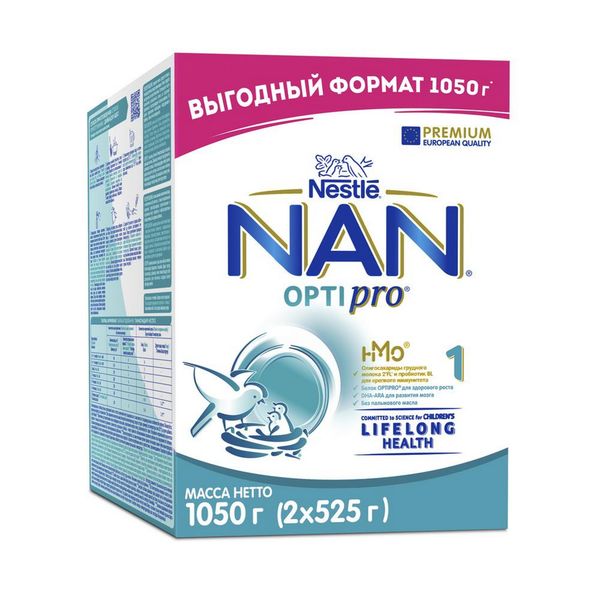 Смесь сухая молочная Optipro 1 Nan/Нан 525г 2шт нан 2 оптипро молочная смесь с пробиотиками с 6 мес 400г