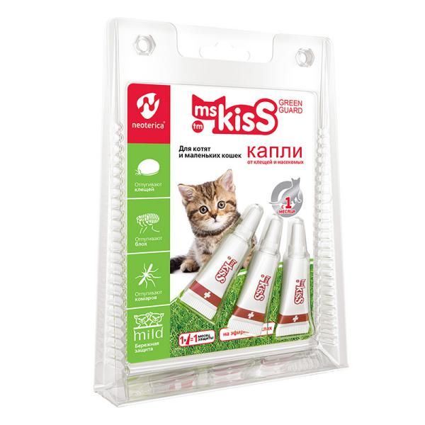 Капли репеллентные для котят и маленьких кошек Ms.Kiss 1мл фурминатор furminator s для маленьких кошек c короткой шерстью