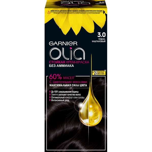 Краска для волос Темно-каштановый Olia Garnier/Гарнье 160мл тон 3.0