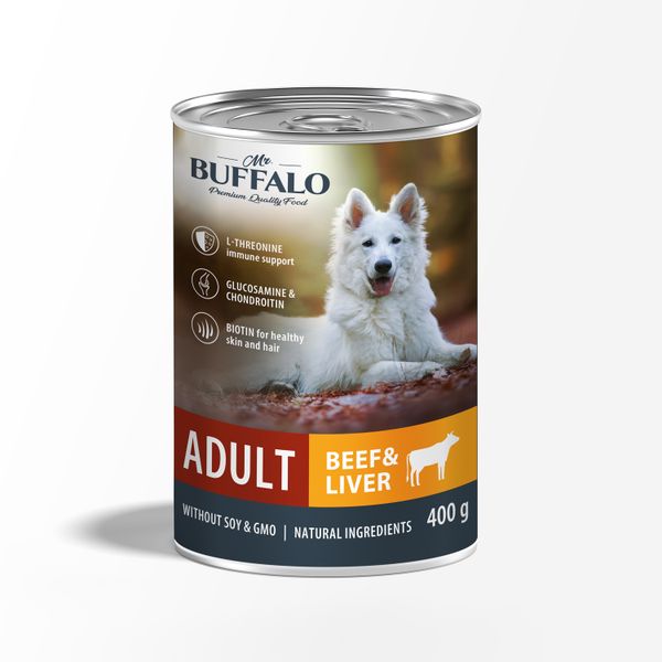 Консервы для собак говядина и печень Adult Mr.Buffalo 400г консервы для собак мнямс фитнес кролик 6 шт по 400 г