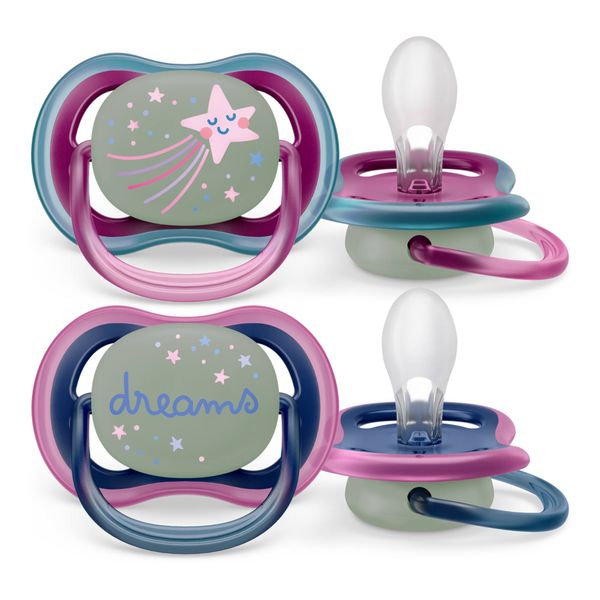 Соска-пустышка силиконовая ортодонтическая с футляром 6-18 мес Ultra Air Night Philips Avent 2шт SCF37614 990₽