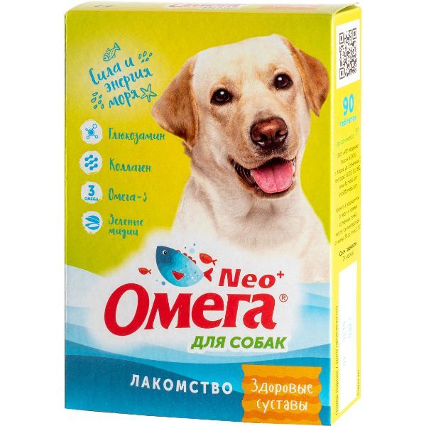Лакомство Здоровые суставы для собак с глюкозамином и коллагеном Омега Nео+ таблетки 90шт омега neo здоровые суставы лакомство для собак 90 таблеток
