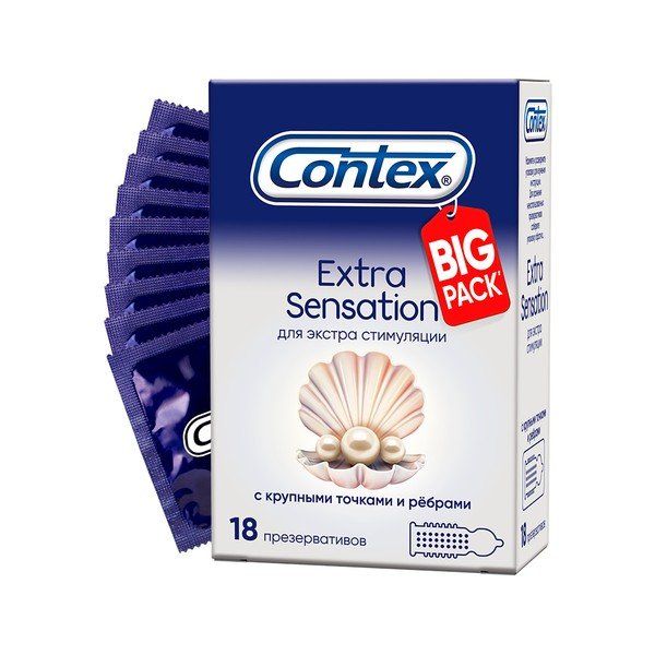 Купить Презервативы Contex (Контекс) Extra Sensation с крупными точками и ребрами 18 шт., ЛРС Продактс Лтд, Великобритания
