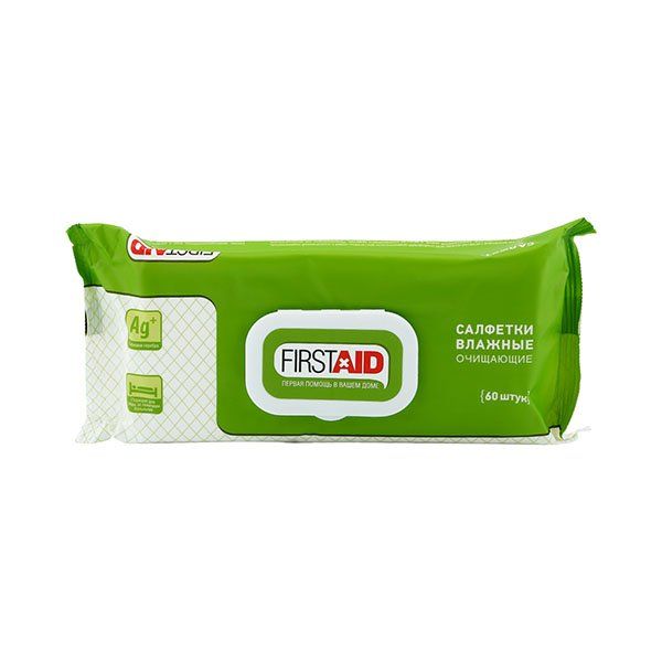 Салфетки влажные очищающие First Aid/Ферстэйд 60 шт бинт когезивный самофиксирующийся first aid ферстэйд 4мх4см