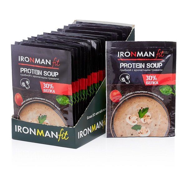 Концентрат пищевой-сухой белковый суп со вкусом грибной с ароматными травами Fit Ironman 20г