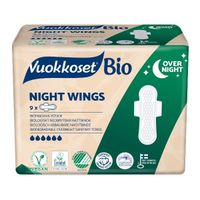 Прокладки гигиенические женские ночные удлиненные с крылышками Night Wings Bio Vuokkoset 9шт