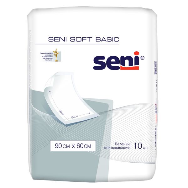 Пеленки впитывающие одноразовые Soft Basic Seni/Сени 60x90см 10шт пеленки впитывающие одноразовые soft basic seni сени 60x60см 10шт
