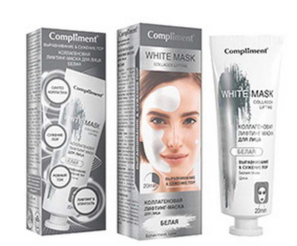 Лифтинг-маска для лица коллагеновая Белая White mask Выравнивание&Сужение пор, Compliment 80мл 20шт маска для волос compliment color gloss