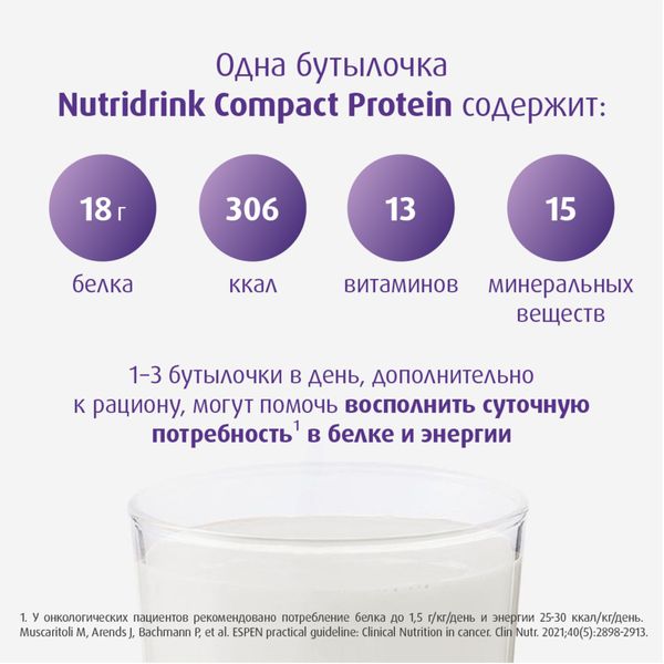 Питание лечебное диетическое высокобелковое с нейтральным вкусом Компакт Протеин Nutridrink/Нутридринк 125мл 4шт фото №3